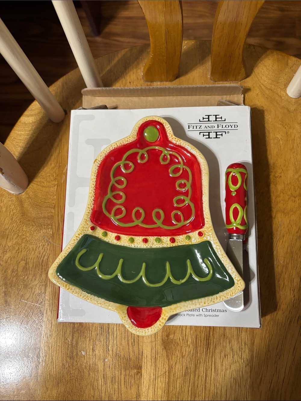 Fitz and Floyd Red and Green Bell Cheese Plate with Spreader